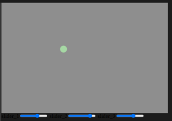 Grey rectangle, three blue sliders under rectangle, mint green circle in upper left quad.